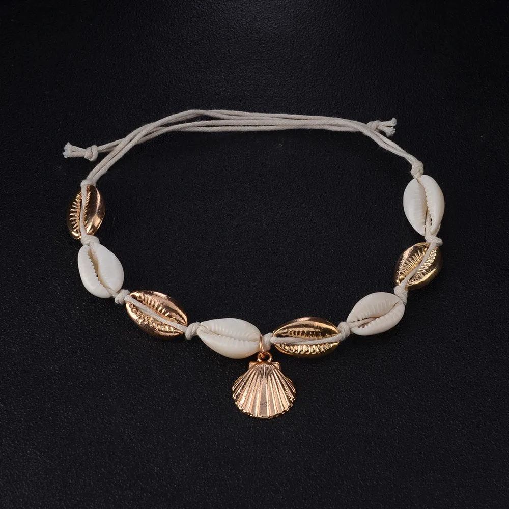 Sindlan натуральная оболочка ноги лодыжки браслет Золотые летние пляжные браслеты