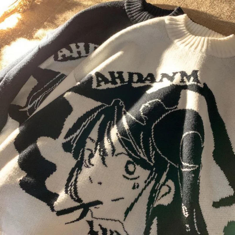 

Женский свободный пуловер в Корейском стиле, свитер с круглым вырезом и мультипликационным рисунком из японского аниме, парный свитер Y2K на ...