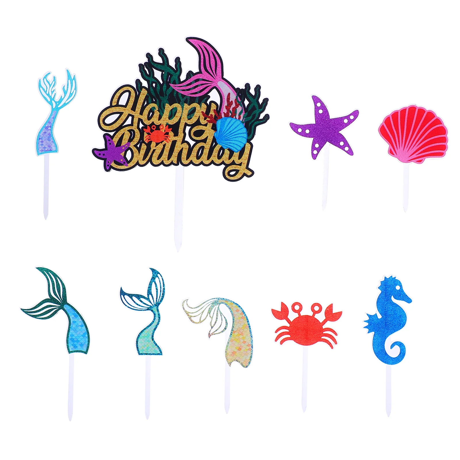 

9Pcs Acrylic Mermaid Tail Cake Cupcake Toppers Unique Mermaid Party Supplies