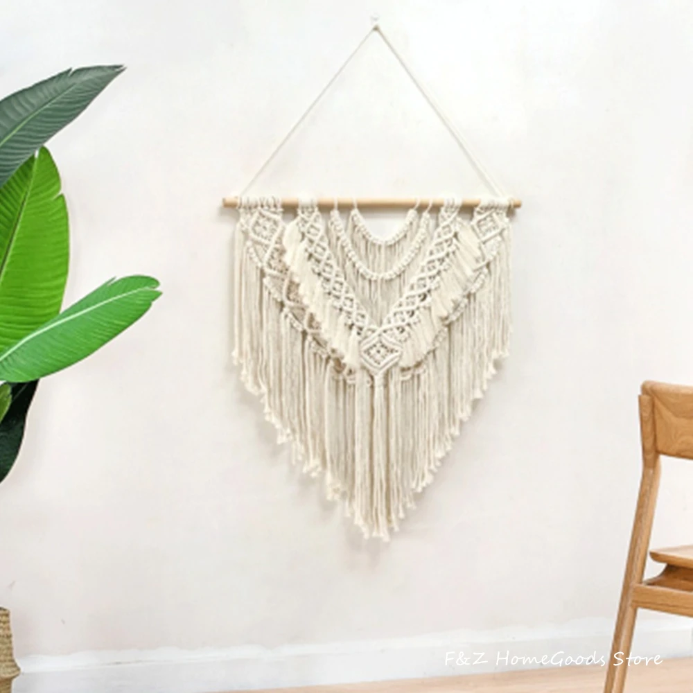 Tapiz colgante de pared de macram&eacute;, tejido a mano, estilo bohemio, decoraci&oacute;n para el hogar, sala de estar, dormitorio, decoraci&oacute;n de fondo-4