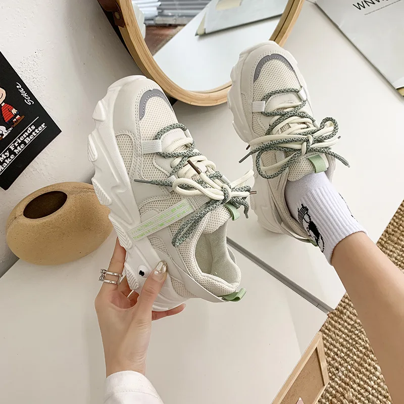

Женские кроссовки на шнуровке, удобные дышащие кроссовки на платформе, с вулканизированной подошвой, повседневная обувь, 2021