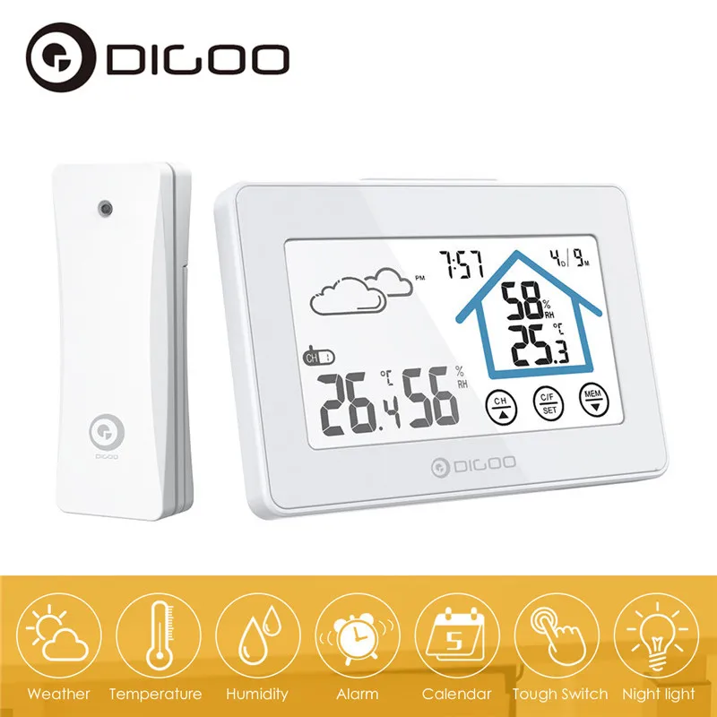 DIGOO DG TH8380 сенсорный экран умный дом Метеостанция повседневные часы | Отзывы и видеообзор