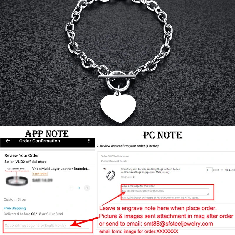 Custom Bracelet 739S Vnox, настраиваемое изображение, фото, имя, браслеты для женщин и мужчин, нержавеющая сталь, звено цепи с сердцем, монета, шарм, BFF, семейный подарок - Окраска металла: Custom Bracelet 739S