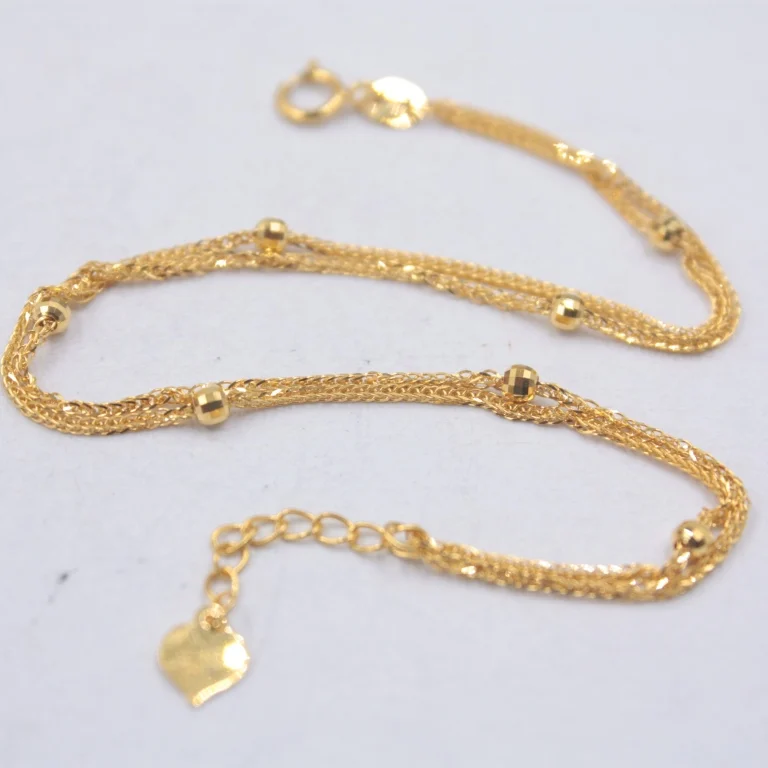 Настоящее 18 к желтое золото браслет для женщин двойной пшеницы женские резные