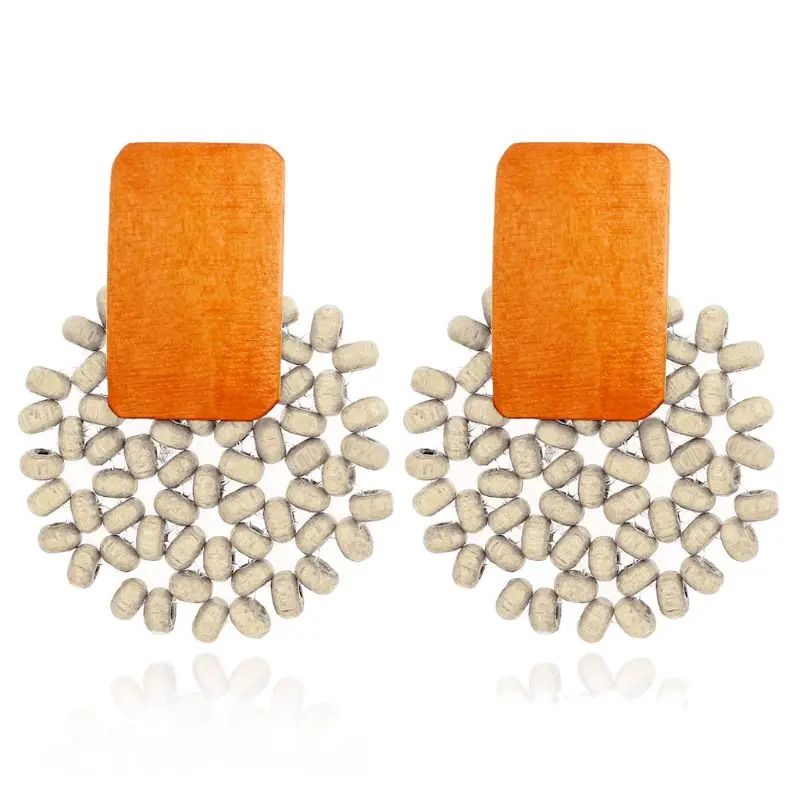 

Handmade Wooden Straw Weave Rattan Vine Braid Drop EarringsGeometric Earrings T84B