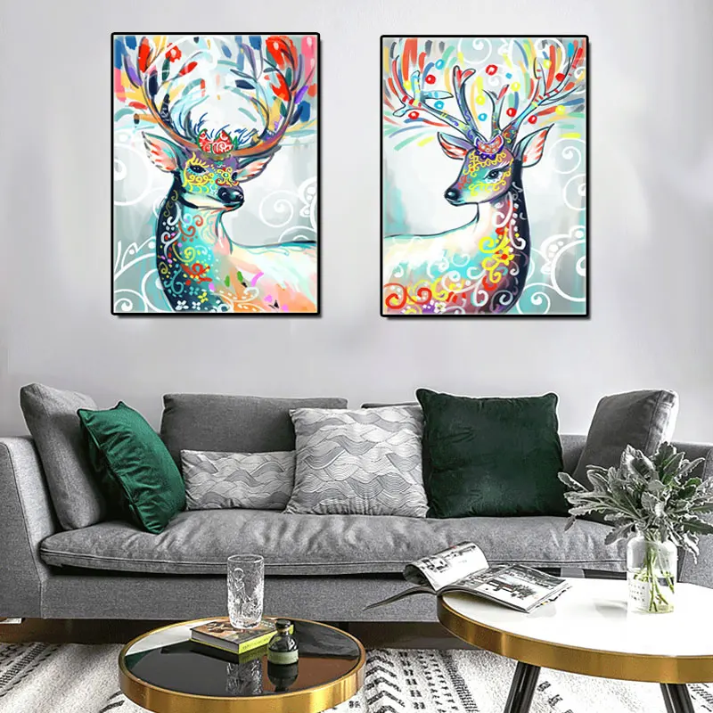 

Watercolor Elk Canvas Painting Animal Print Poster Wall Art Prints Porch Corridor Decoration Picture for Living Room Cuadros