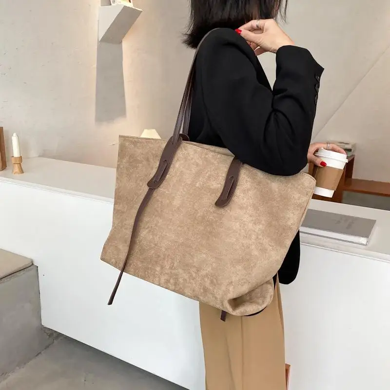 

Женская сумка-тоут из искусственной замши, осенняя большая сумка с ручкой сверху, 2021