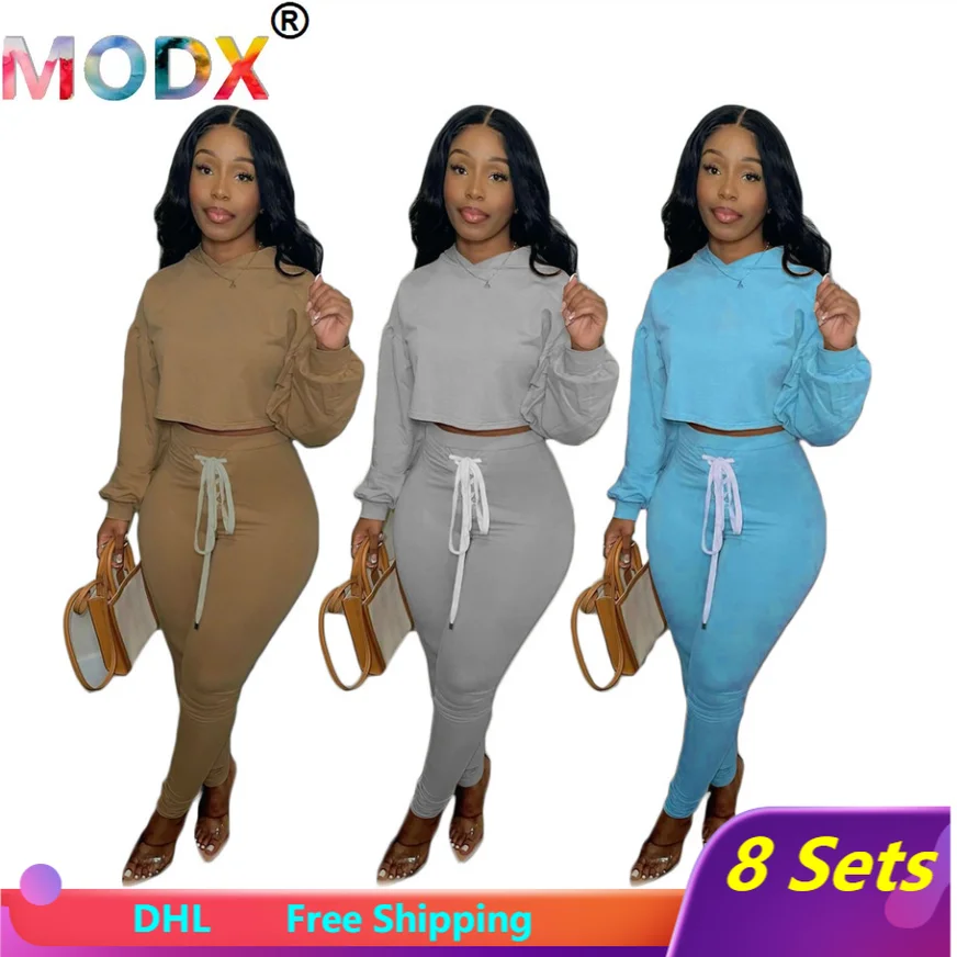 

Женский спортивный костюм из двух предметов, однотонная Повседневная Толстовка с капюшоном и длинным рукавом и леггинсы, Осень-зима 6038