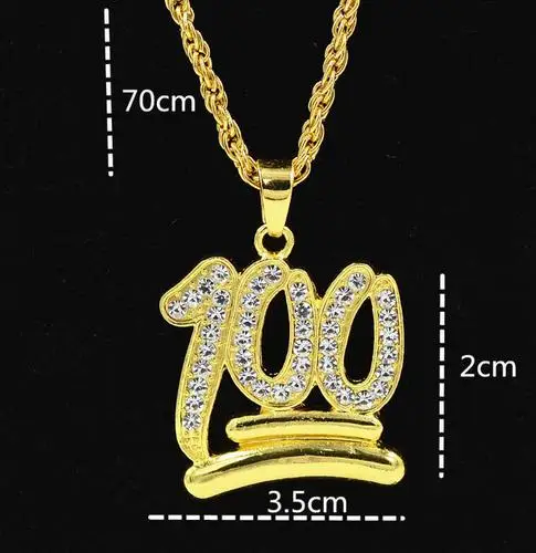 

1pc Punk Mens Gold Plated 100 Pendant Hip-Hop Rope Link Chain Necklace Jewelry