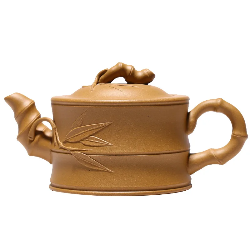 

Yixing handmade clay bamboo pot in raw ore section of Zisha pot