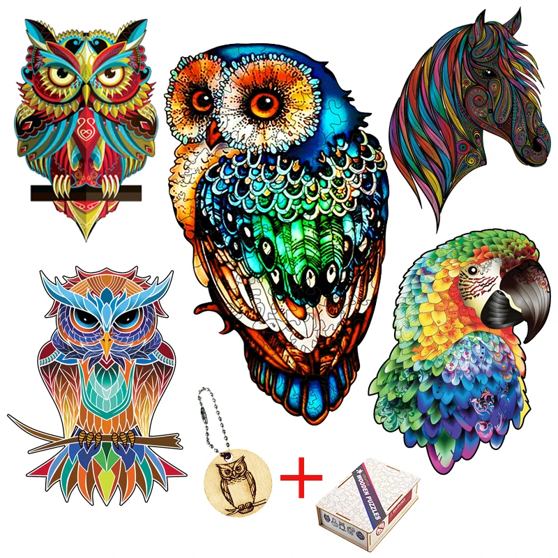 

Пазлы деревянные для взрослых, креативные головоломки с животными, лошадь, сова, деревянные головоломки, развивающие игрушки для детей и вз...