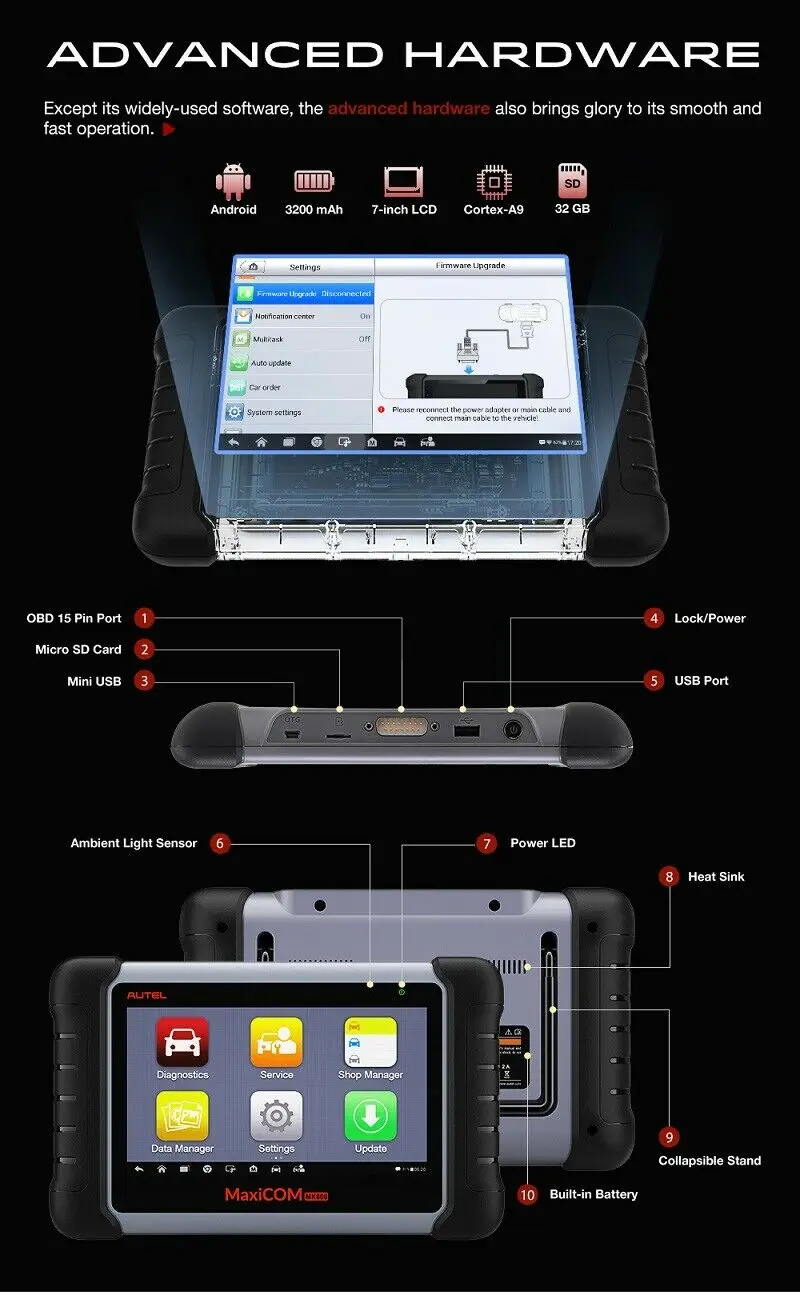 Autel MaxiCom MK808 MX808 диагностический инструмент автомобильный OBD2 сканер анализатор двигателя вся система OBD2 диагностический сканер ключ программист