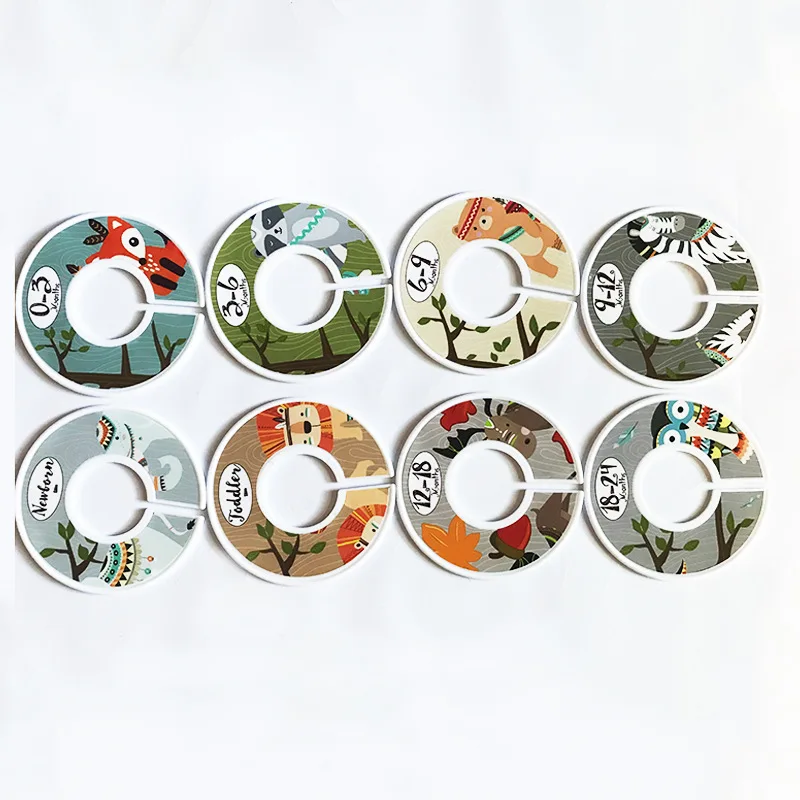 

6/8/12PCS Animal Cartoon Plastic Dividers Clothing Round Rack Ring Fits Garment Tags Size Marking Ring