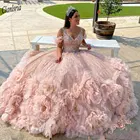Блестящее женское бальное платье из фатина на бретельках, бальное платье, милое платье для выпускного вечера с бисером, цветами и рюшами, 15