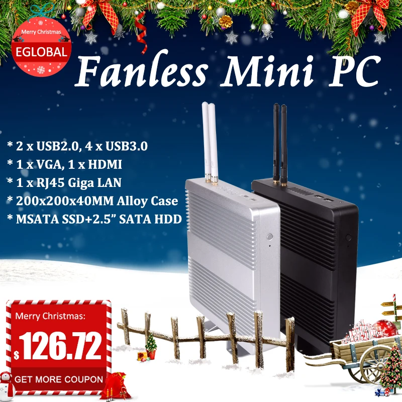 Недорогой безвентиляторный HTPC Intel core i3/ i5/ i7/celeron мини настольный ПК с Windows 10