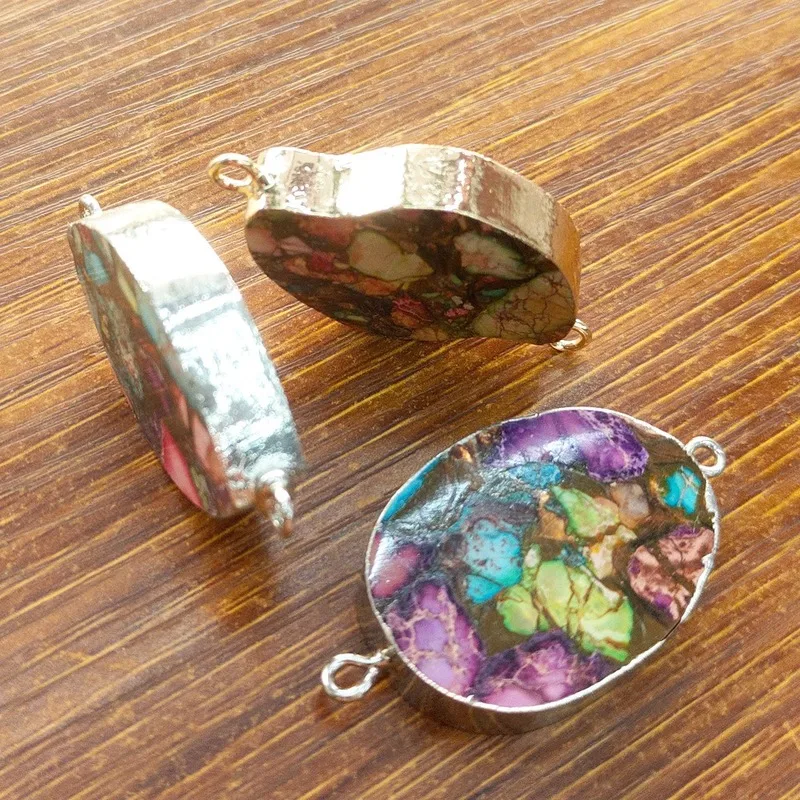 

Natural Semi-precious Stone Pendant Multicolored Double Ring Pendant Semi-finished DIY Necklace Pendant Jewelry Accessories