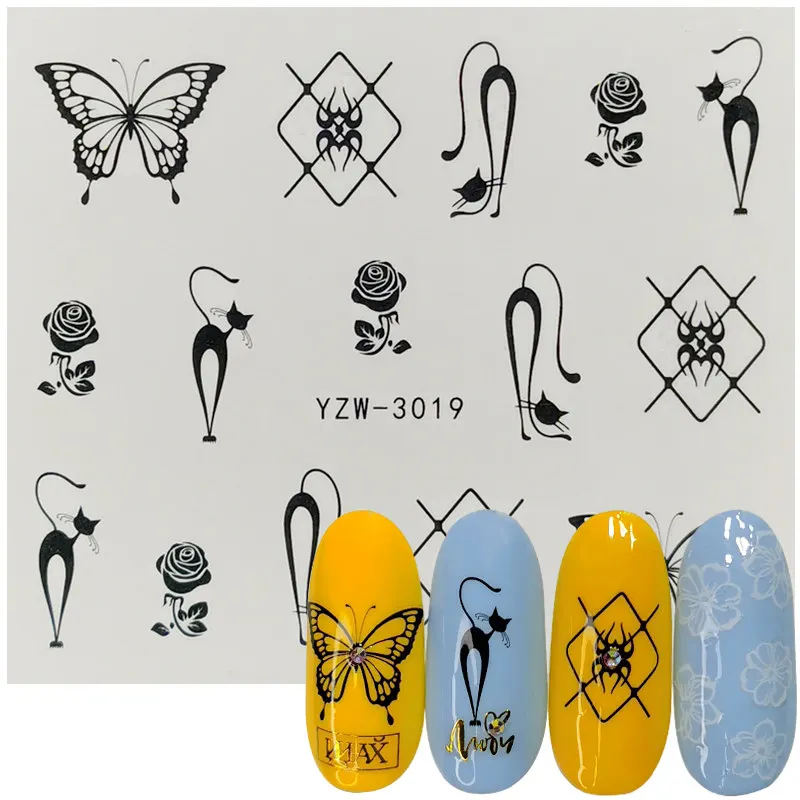 

1 Sheet Black Rose Butterfly Spider Water Decal Sticker For Nail Pattern Painting Wrap Paper Foil Tip Tattoo Manicure