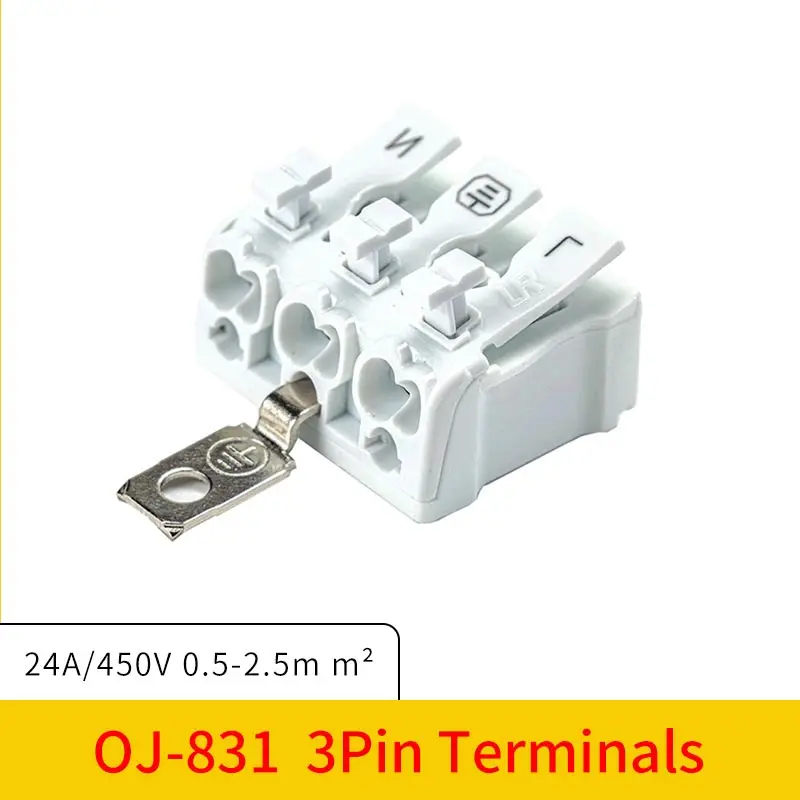

5pc 3Pin Quick Connect Terminal Screwless Push-type Spring Terminal 14-20AWG 24A 450V 3pin Electric Terminal Block for Led Light
