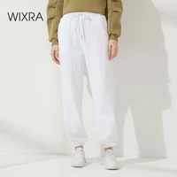 wixra womens elastic waist drawstring trousers warm harem pants autumn winter 100cotton swear trousers bottoms