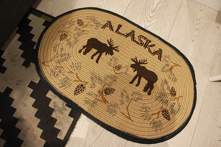 

Retro American Style Elk Cotton Linen Floor Mat Indian Reindeer Pattern Carpet Bedside Rug Living Room Bedroom Decor Carpet