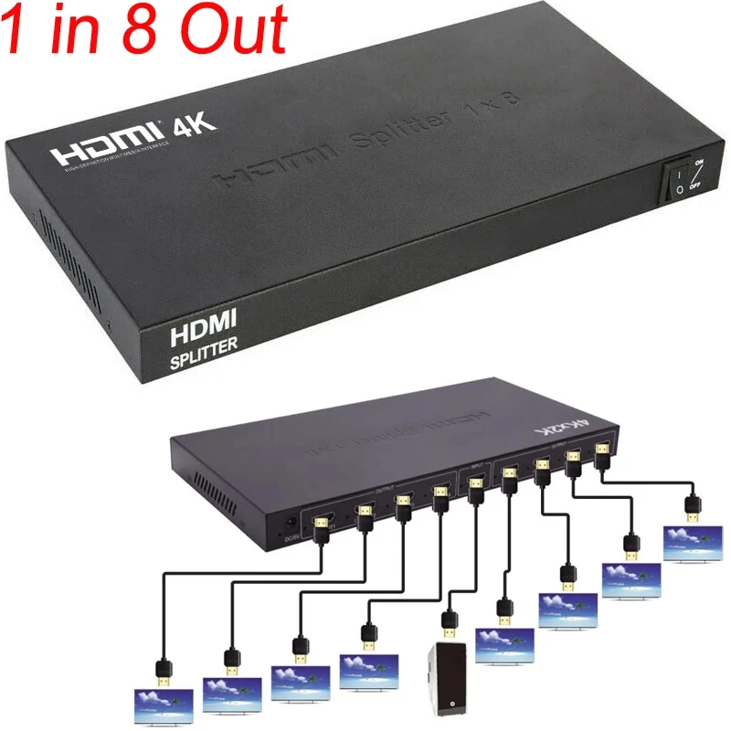 4K 4kx2k FULL Ultra HD 8 Port 1 In Out 1x8 HDMI Splitter Audio Video Converter 1080P For PS3 PS4 XBOX DVD Computer to TV HDTV | Компьютеры