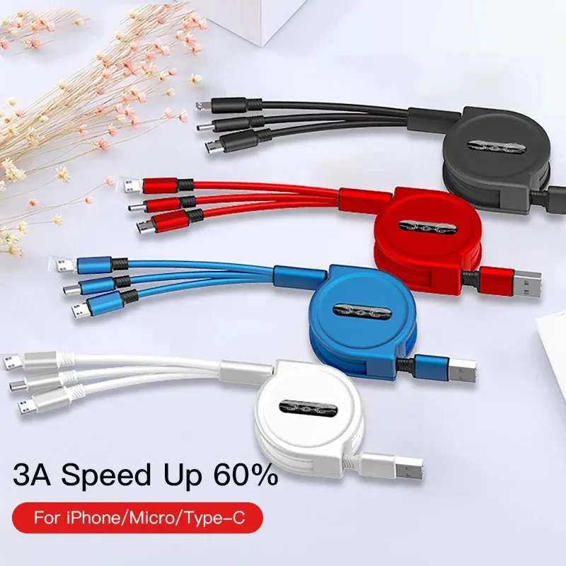 3 в 1 Выдвижной USB кабель для зарядки iPhone X 8 Samsung S9 120 см|Кабели мобильных телефонов| |