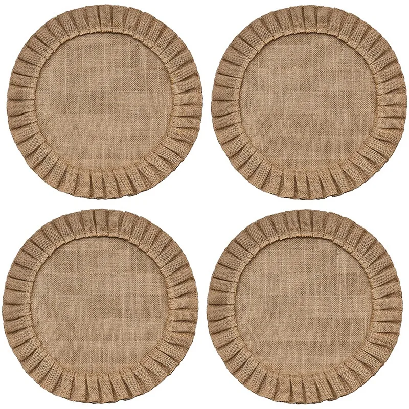 

Rustic Farmhouse Burlap Round Placemats Set of 4, Size in 15 Inches Diameter