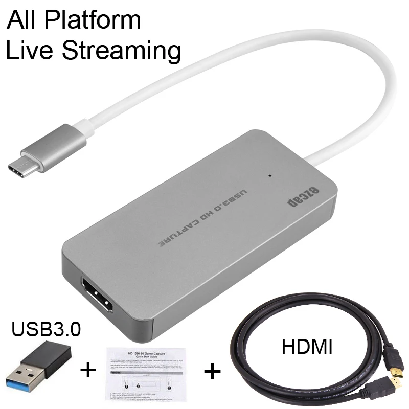 

HDMI to Type C USB 3.0 1080P TV Programs PC Game Video Capture Card Recorder for Macbook Windows Win10 Live Streaming Broadcast