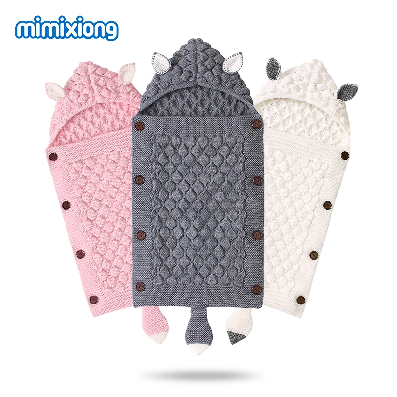Спальные мешки для новорожденных с кроликом из мультфильма, вязаные детские коляски, спальные мешки, зимняя теплая пеленка для новорожденных, обертывание конвертов 0-6 м