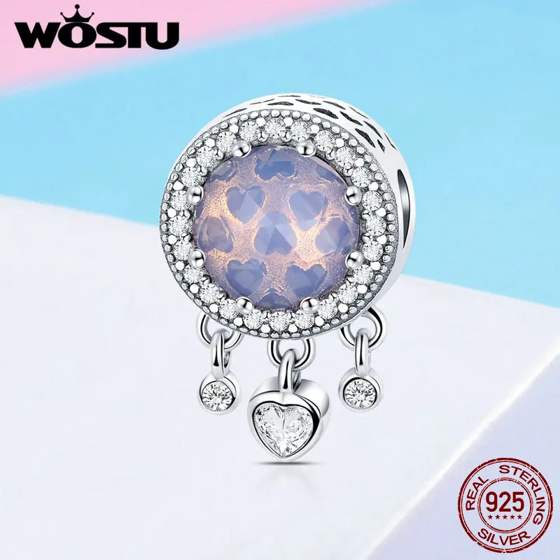 WOSTU 100% Настоящее Стерлинговое Серебро 925 пробы сверкающий Циркон Шарм Сердце