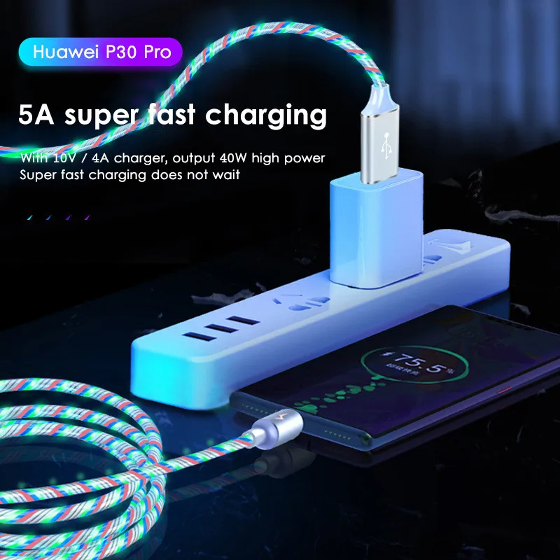 Magnetic Flow Luminous Lighting Data Cable Micro USB Type-C Fast Charging Wire With Indicator Light For Samsung Huawei | Мобильные