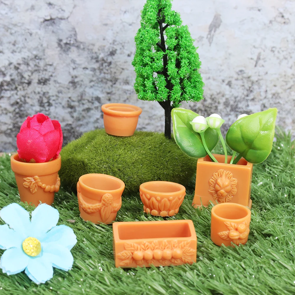 7 шт./компл. 1:12 Миниатюрные Горшки Для Цветов DIY кукольный домик орнамент смола