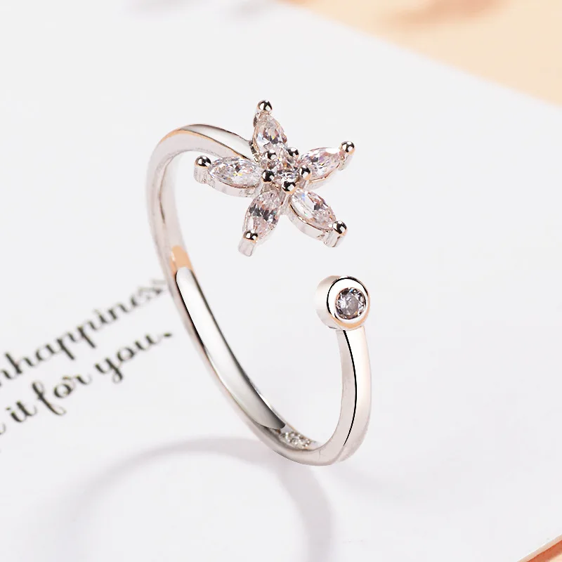 

New Trendy Flower Adjustable Open Rings for Women Silver Color Hollow Geometric Star Moon Finger Ring Fashion Party Jewelry Gift
