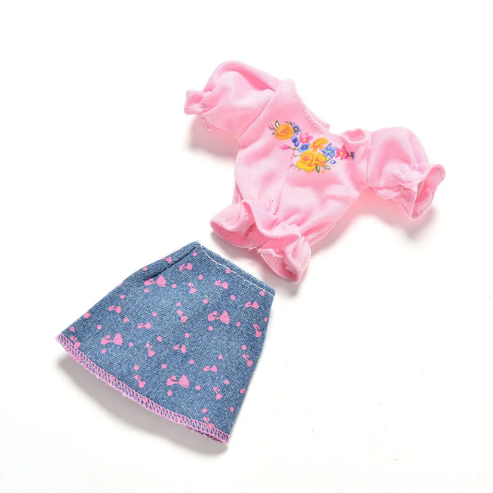 

1pc Pink Clothes Sets Summer Short Sleeve Flower Print Doll Dress elegant Skirt For Doll