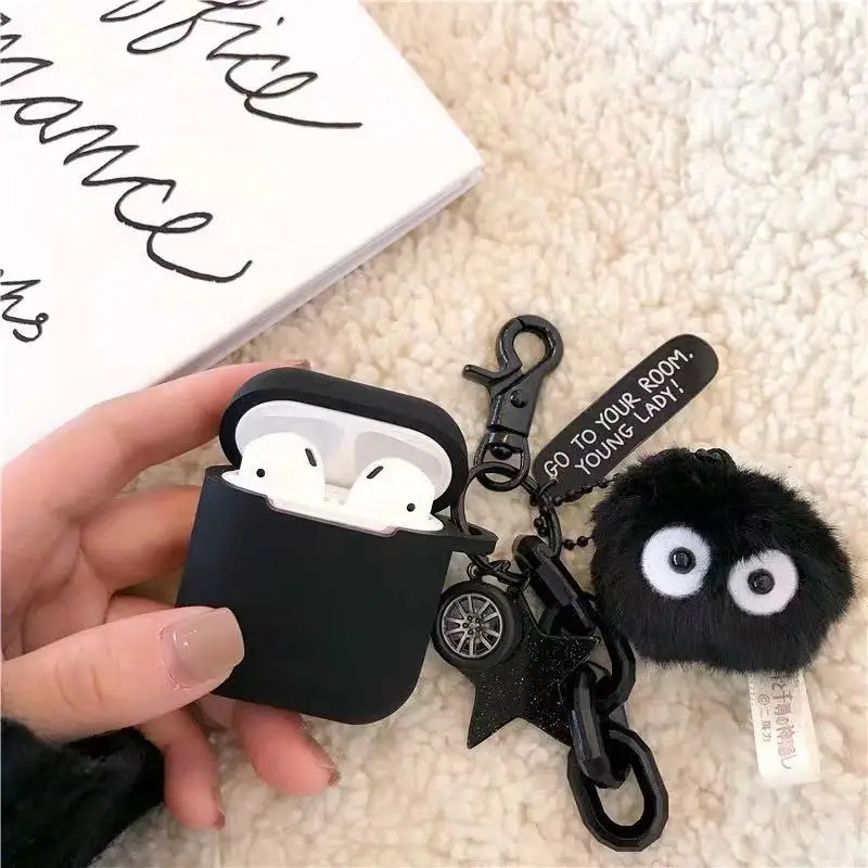 Black Totoro Briquettes Doll Key Ring Silicone Case for Apple airpods Case Accessories Bluetooth Earphone Cases Protective Cover