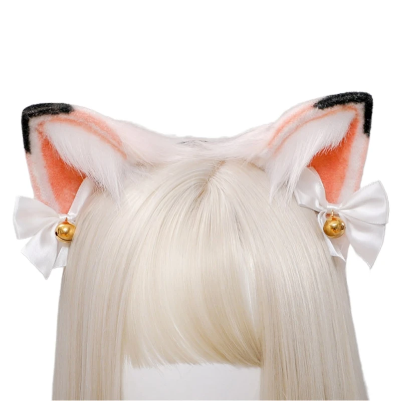 

Faur Fur Kitten Ears Headband Bowknot Bell Animal Hair Hoop Cosplay Party Hair Accessories Masquerade