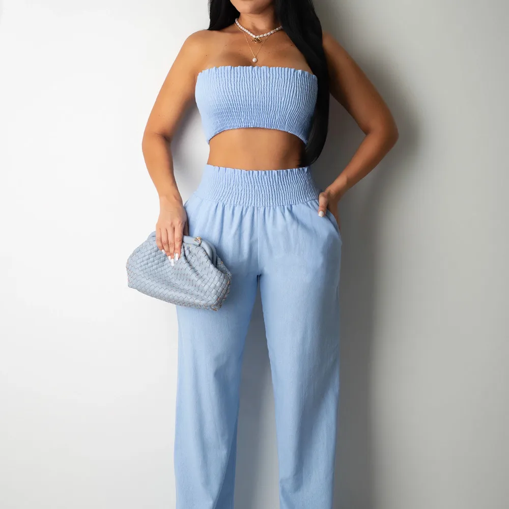 

Fashion Women's Home Service Summer Fashion New Women's Solid Color Sexy Casual Home Tube Top Pants Two-piece Suit