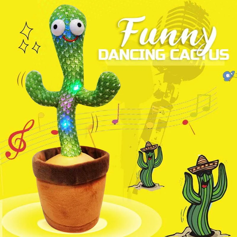 

Electric Dancing Cactus Plush Toys Rechargeable Glowing Singing Recording Speaker Home Decor For Children Funny Toy Best Gift