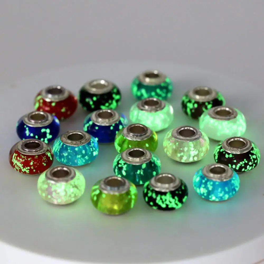 2Pcs/Lot 925 Fashion Silver Edge Color Glass Fluorescent Beads Fit Original Pandora Charms Bracelets Bangles Beaded Jewelry Gift