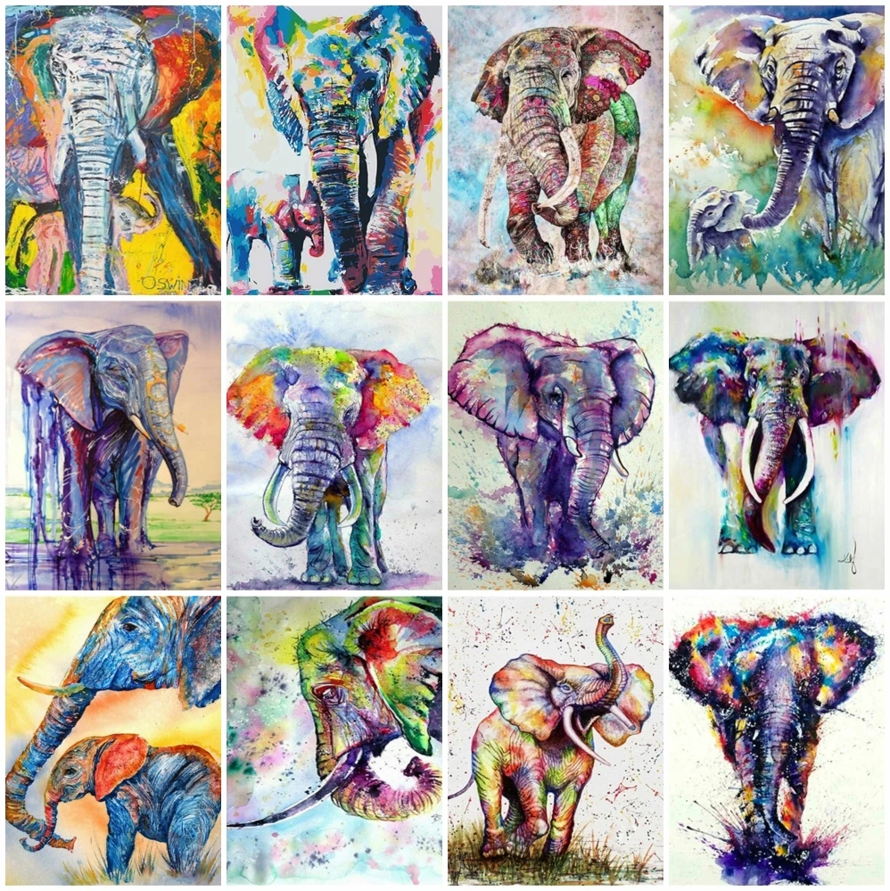 

AZQSD Picture By Numbers Elephant Hand Paint Kits Canvas Paint By Numbers Animal Home Decoration Gift Wall Art Unframed 40x50cm