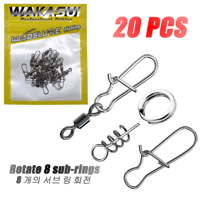 

20Pcs/Bag Stainless Steel Fast Clip Lock Snap Swivel Solid Rings Safety Snaps Fishing Tools Connector Hook Remover Swivel Pesca