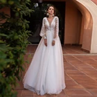 2021 свадебное платье с рукавами-фонариками, V-образным вырезом, богемное кружевное Тюлевое свадебное платье, свадебное платье со шлейфом и молнией сзади
