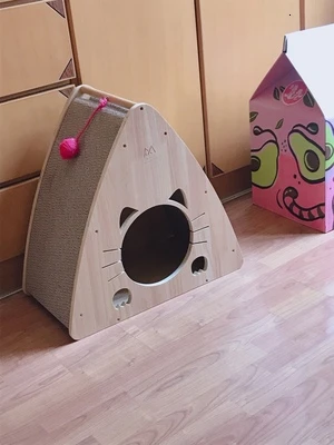 Портативный домашний деревянный домик для кошек с гофрированной бумагой скребок