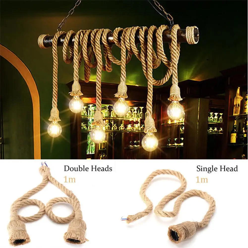

Vintage Hemp Rope Electric Wire Cord for DIY E27 Edison Bulb Pendant Light Double/Single Head Decorative Chandelier