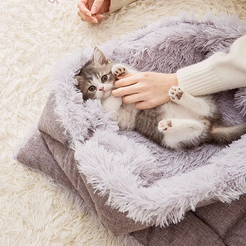 

2021 Direct Selling Soft Washable Pet Nest Warm Plush Cloth Dual-use Cat Mat Kennel Removable Dog Bed Cushion Sofa Comfortable