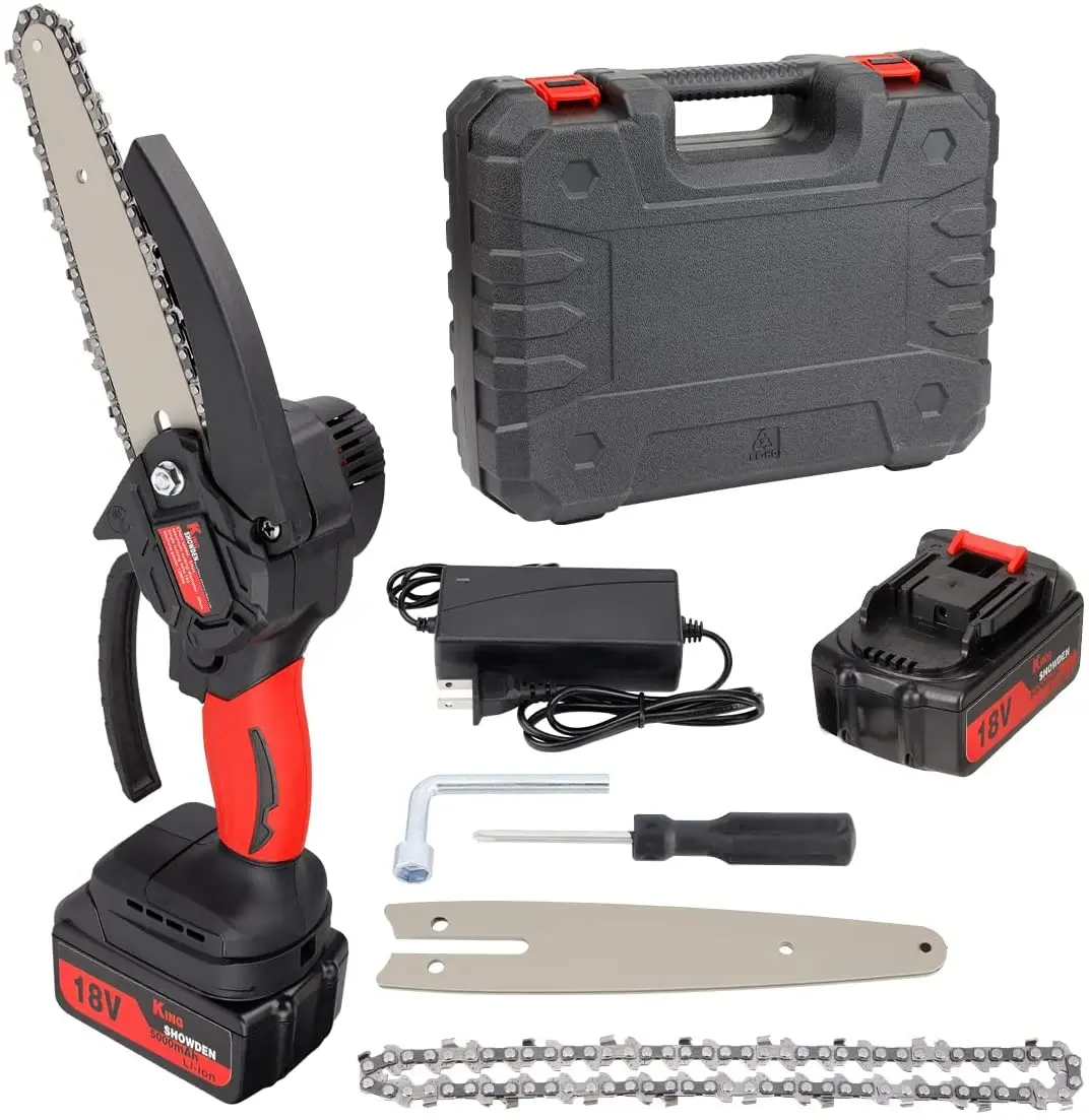 

Беспроводная 6-дюймовая планка, King Showden, 18 в, миниатюрная Электрическая цепная пила с 2 батареями, 2 цепями на фотомагнитах