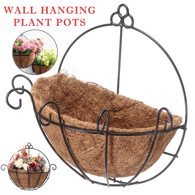 

Coconut Shell Iron Plant Flower Pot Basket Planter Art For Balcony Window Garden Decor Flowers Green Dill Plant Pots