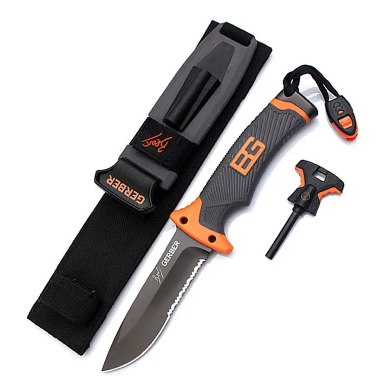 

Gerber Fixed Blade Bear Grylls Survival Knife 4.8"Combo Blade, Rubber Grip Handle Straight Knife With Knife Sheath And Gift Box