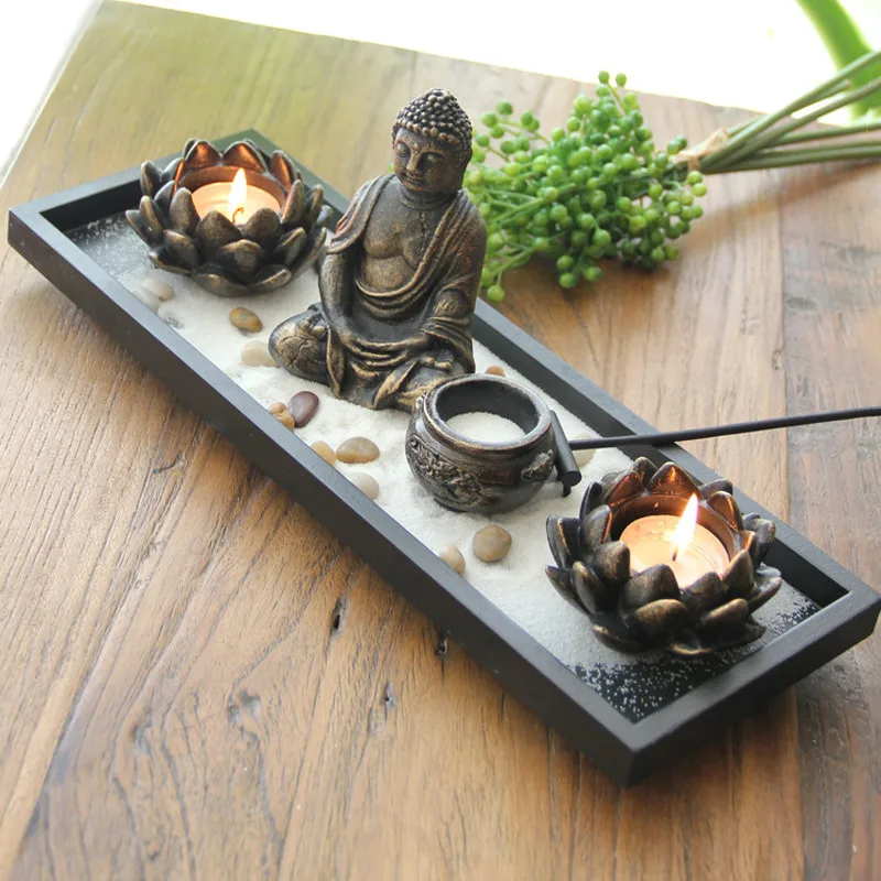 Фэн шуй дзен медитация садовый песок статуя Будды Лотос благовония горелка