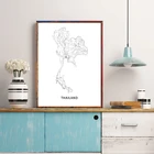 Карта Таиланда, холст, плакат, черно-белая Настенная картина, принты, карта Таиланда, страна, дорога, современные картины для украшения дома